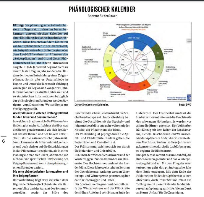 PHÄNOLOGISCHER KALENDER - Relevanz für den Imker